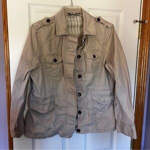 Monoprix Autreon Women's Jacket Khaki Tan Cotton‎ Button Up Size 46 EUC